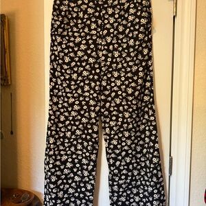 Black and White Floral Trousers with Relaxed Silhouette